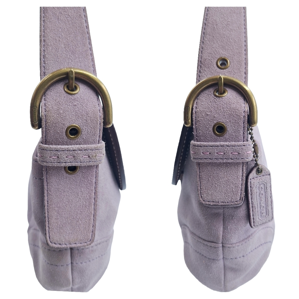 Vintage Y2K Coach Soho 9688 Demi Flap Lilac Suede Hobo Bag - Picture 8 of 13